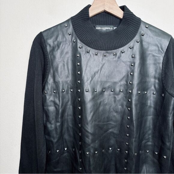 Karl Lagerfeld Womens Size Xsmall Spandex Mock Neck Studded Sweater - Picture 8 of 14